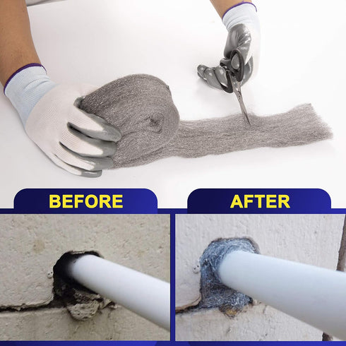 MAPORCH Steel Wool for Mice Control - 3 Pack, 3.2"x7.5 ft Wool, Gap Filler for Home & Garage, DIY Bundle with Gloves & Scissors...