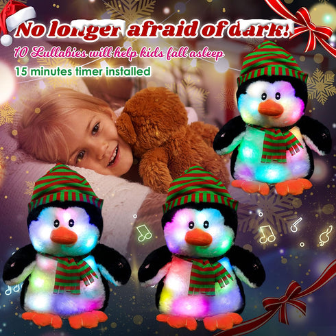 Cuteoy Penguin LED Musical Stuffed Animal Light-up Singing Plush Adjustable Volume Lullaby Plushies Birthday Christmas Toy Gifts for Kids Toddler ...