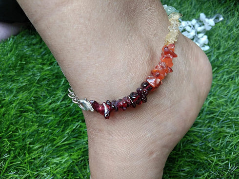 Natural Agate Stone With Seven Chakra Anklet For Chakra Baancing For Women's Accessories Healing Adjustable,multicolor...