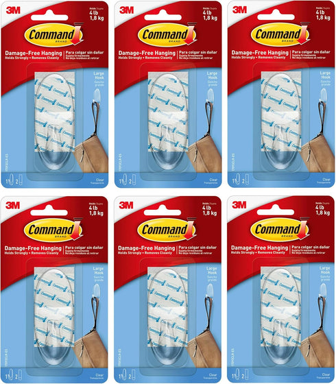 Command 6-packages of Large Hook, Decorate Damage-Free, Holds 4 lbs (17093CLRES)...