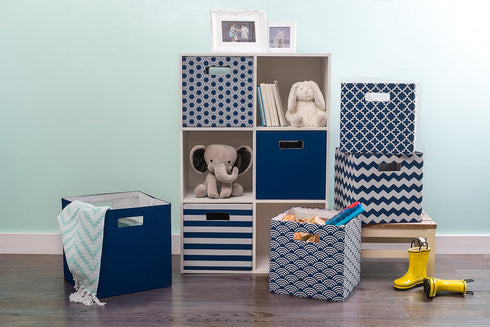 DII Hard Sided Collapsible Fabric Storage Container for Nursery, Offices, & Home Organization, (13x13x13) - Lattice Nautical Blue...
