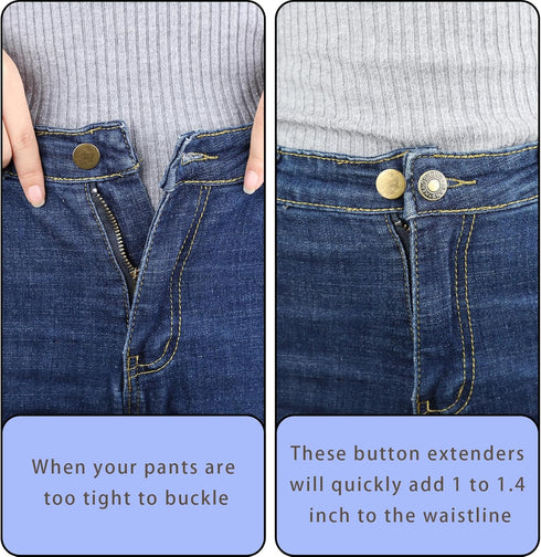 6PCS Extender Button for Jeans Pants, Silicone Pants Waist Extender Button No Sew Metal Adjustment Pants Waist Extension for Trousers Collars, Cuf...