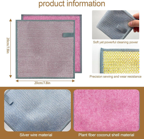 2024 Double-Sided New Multifunctional Non-scratch Wire Dishcloth, Multipurpose Wire Dishwashing Rags for Wet and Dry, Special Kitchen Scouring Pad...