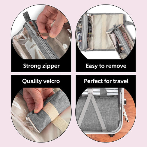 A F 4-in-1 Hanging Toiletry Bag | Roll-up Makeup Organizer With 4 Detachable PVC Zip Pouches| Travel Toiletry Bag, 600D Oxford Fabric Material Org...
