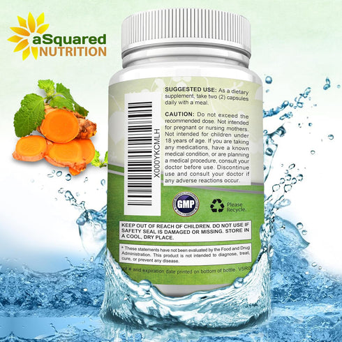 aSquared Nutrition Turmeric Curcumin 1300mg with BioPerine Black Pepper Extract - 180 Capsules - with 95% Curcuminoids, 100% Natural Tumeric Root ...