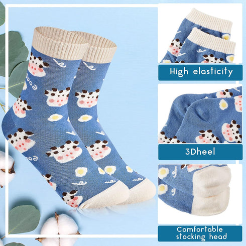 Geyoga 6 Pairs Cow Socks stuff Women's Novelty Girls Funny Animal Cute Cotton Crew Socks Cow Print Cartoon Casual Socks (Adorable Style)...