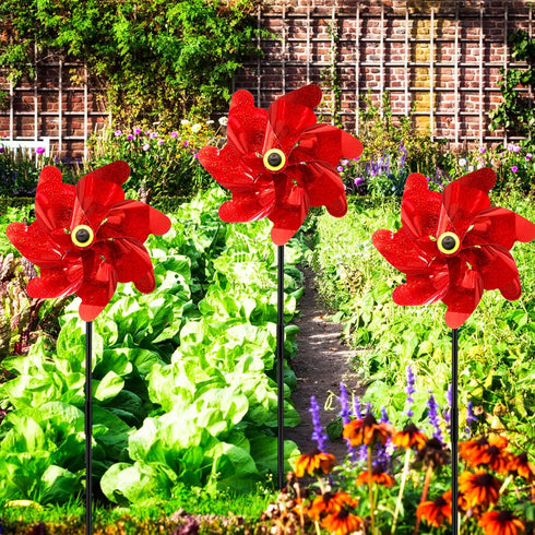 10PCS Red Pinwheels Outdoor Wind Spinners Garden Pinwheel Reflective Pin Wheel Windmills Sparkly Scare Birds Animal Away Spinner Christmas Yards G...
