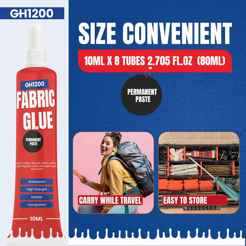 Fabric Glue Permanent (10 ML x 8) Craft Liquid Stitch Fabric Glue for Patches, Denim, Cotton, Fabric, Lenin & More, Flexible & Machine...
