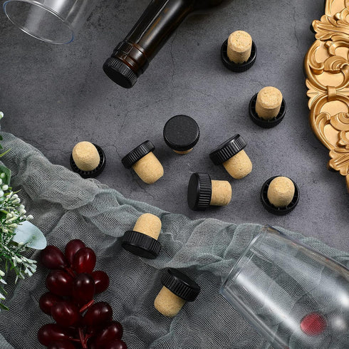 24 Pieces Cork Plugs Stoppers Tasting T-shape Wine Corks with Plastic Top Wooden Wine Bottle Stopper Bottle Plugs Replacement for Beer, Glass Bott...
