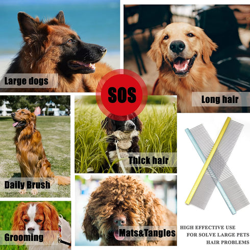 10inches Large Dog Grooming Comb for Shedding Matted Hair for Large Dogs Metal Dog Comb with Long Wide Tooth Comb for Poodles and Goldendoodles Re...