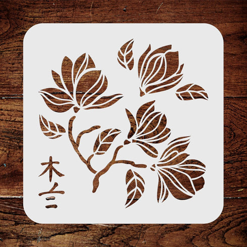 Stencils for Walls: Magnolia Stencil, 8.5 x 8.5 inch (M) - Classic Flower Floral Ancient Tree Stencils for Painting Template...
