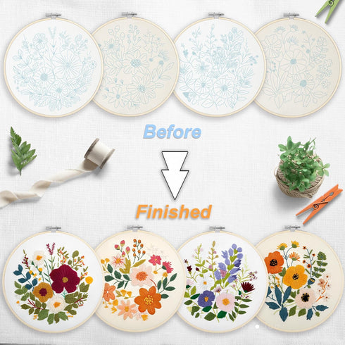 Bonroy 4 Sets Embroidery Kit for Beginners with Instructions,Cross Stitch Kits for Adults with Pattern,Needlepoint Kits for Adult Include Embroide...