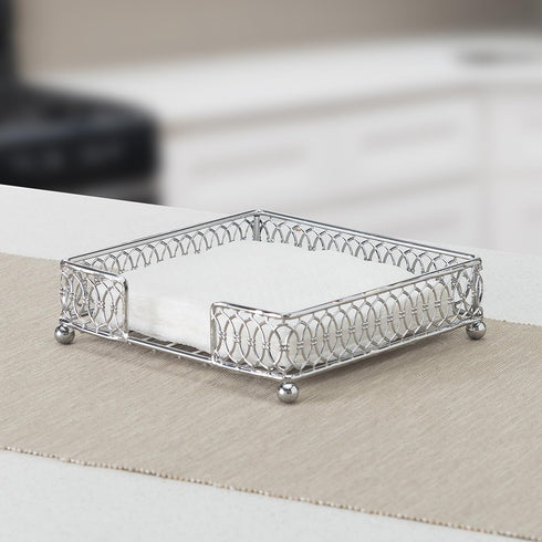 Home Basics Chrome Plated Steel Infinity Collection Flat Napkin Holder Organizing Stand, Elegant Design, Silver Chrome...