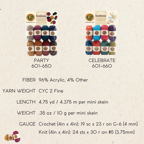 Lion Brand Yarn 601-660 Bonbons Yarn, Celebrate...