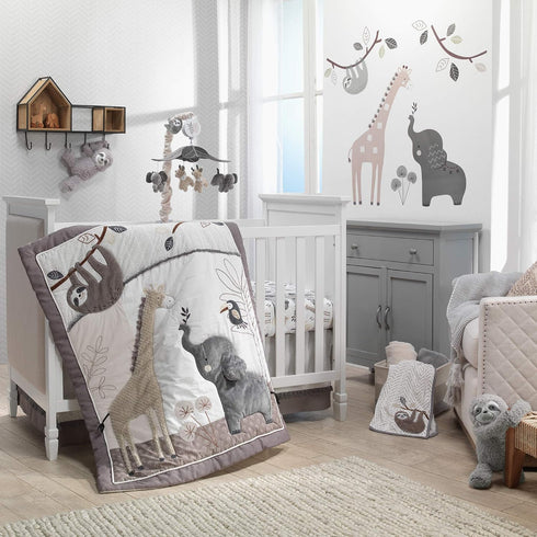 Lambs & Ivy Baby Jungle Animals White/Gray/Taupe Cotton Fitted Crib Sheet...