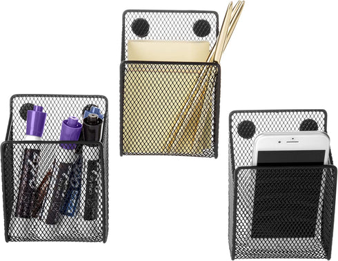 MyGift Black Metal Mesh Magnetic Office Supplies Pen Pencil and Marker Holder, Whiteboard Accesories Storage Basket, School Locker Organizer Acces...