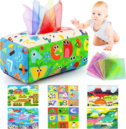 Baby Toys 6-12 Months, Baby Tissue Box Toy, Montessori Toys for Babies, Toys for 1 year old Boy Girl, Soft Crinkle Sensory Toys for Infant Toddler...