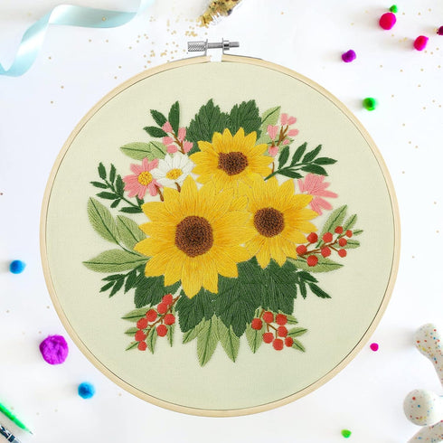 Bonroy 4 Sets Embroidery Kit for Beginners,Embroidery Kit for Art Craft Handy Sewing Include Embroidery Clothes with Pattern,Embroidery Hoops, Ins...