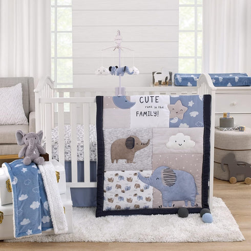 Carter's Blue Elephant - Chambray, and White Clouds, Moon and Stars Super Soft Contoured Changing Pad Cover...