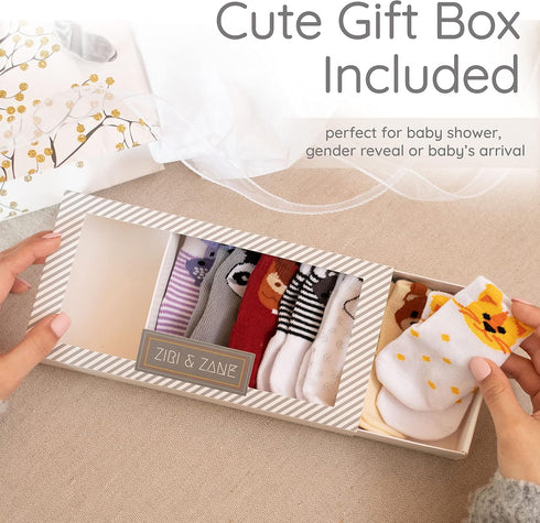 ZIRI & ZANE Baby Sock Gift Set - 7 Unique Pairs, Cute & Funny Unisex Newborn Gifts for Baby Showers & Registries...