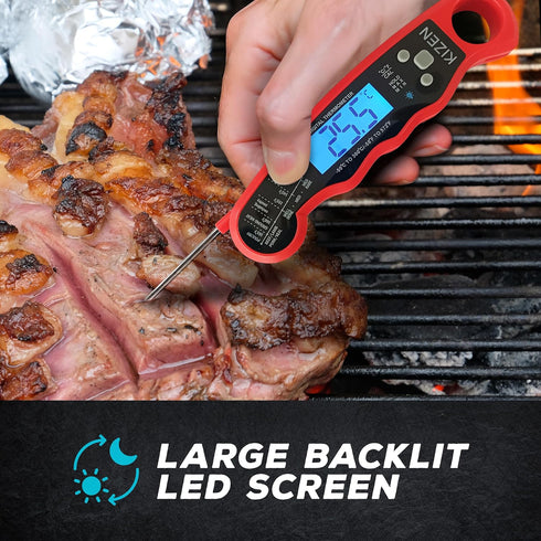 KIZEN Instant Read Meat Thermometer Digital - Food Thermometer for Cooking, Grill, Oven, BBQ - Waterproof and Backlit Display...