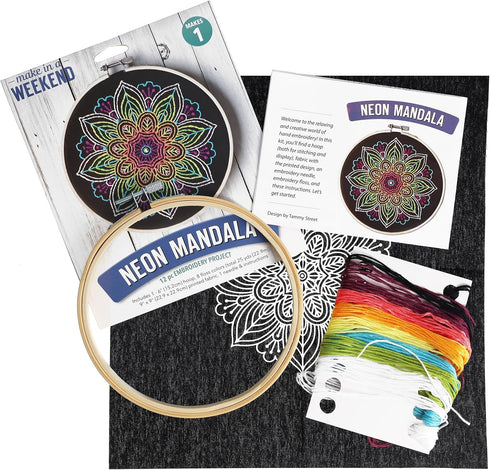 Leisure Arts Embroidery Kit 6" Neon Mandala- cross stitch kits for beginners - embroidery kit for beginners - embroidery kits for adults - embroid...