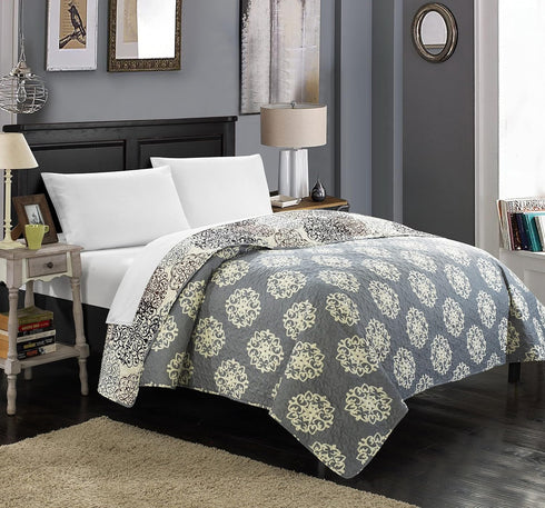 Chic Home 1 Piece Judith Boho Inspired Reversible Print Quilt Set, Queen, Beige...