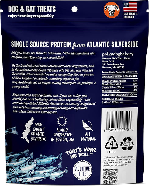 Polkadog Atlantic Silverside Whole Fish Dog Treats – All-Natural Treats for Dogs, Pets, Cats – Single Ingredient Crunchy Pet Snacks, Training Trea...