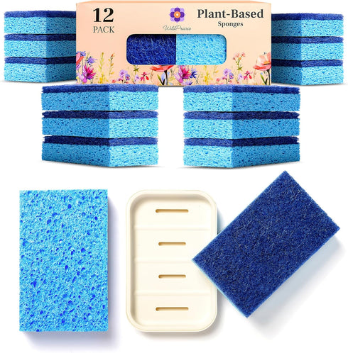 Blue Natural Kitchen Sponge, 12 Pack, Non-Scratch, Natural Sponge, Scrubber, Eco Friendly Sponges, Dishes, Sponge Kitchen, Natural Dish Sponge, Ec...