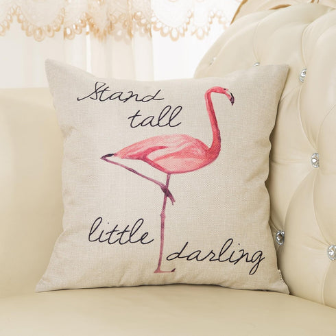 Stand Tall Little Darling Watercolor Flamingo Motivational Sign Inspirational Quote Cotton Linen Home Decorative Throw Pillow Case Cushion Cover S...