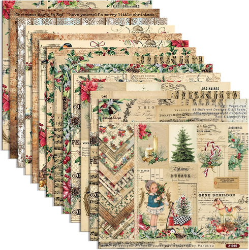 Christmas Pattern Scrapbook Paper, 6 Inch Card Production Supplies, 24 Sheets Single Sided Acid-Free Cardstock Greeting Card, Handmade Gift Journa...