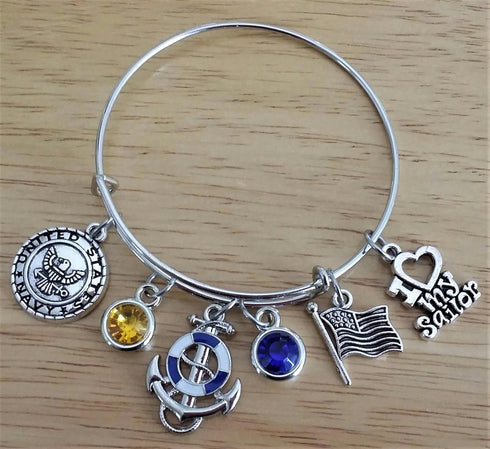 US Navy Bracelet - Navy Wife, Mom, Sister, Girlfriend & Grandma - Sailor Bangle...