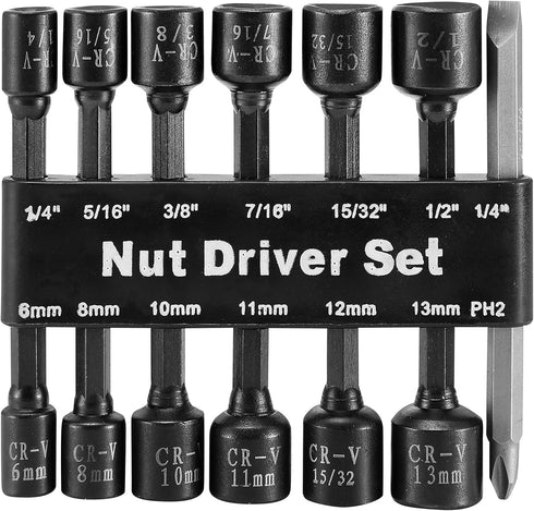 14PC Power Magnetic Nut Driver Drill Bit Set Socket Bit Adapter metric&SAE Socket for Wrench Screw 1/4" Driver Hex...