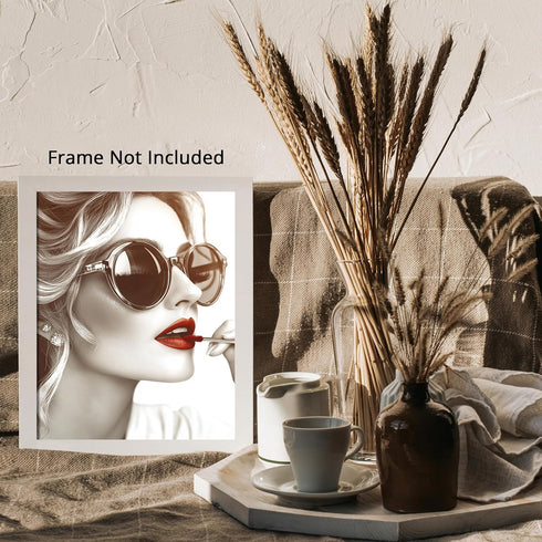 Posterizer 1 pcs-girly chic classic beauty-red lips and sunglasses 1-Photography Art Gift for Women, Fashionistas, Designer Fashion Fans Decor fo...