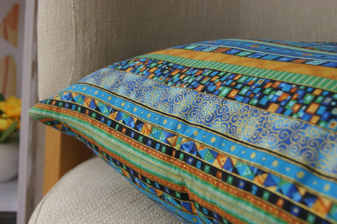 TAOSON Blue Stripe Bohemian Style Antique Cotton Blend Linen Sofa Throw Pillowcase Cushion Cover Pillow Cover with Hidden Zipper Closure Only Cove...