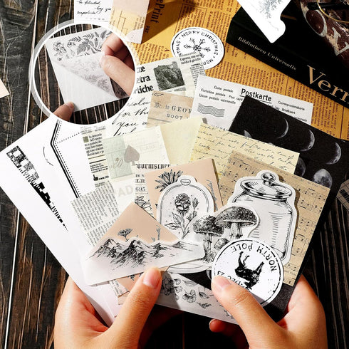 120 Pieces Vintage Scrapbooking Stickers DIY Journaling Scrapbook Adhesive Washi Paper Stamp Stickers Antique Retro Natural Collection Stickers Di...