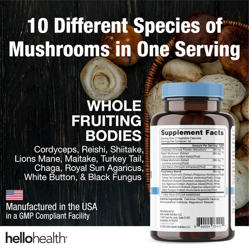 Happy Brain Mushroom Complex Nootropics Brain Support Supplement | 10 Mushroom Supplement: Lions Mane, Turkey Tail, Red Reishi, Shiitake Mushrooms...