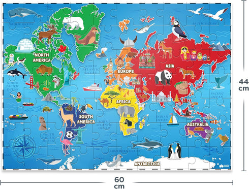 World Map Puzzle for Kids - 75 Piece - World Puzzles with Continents - Childrens Jigsaw Geography Puzzles for Kids Ages 4-8, 5, 6, 7, 8-10 Year Ol...