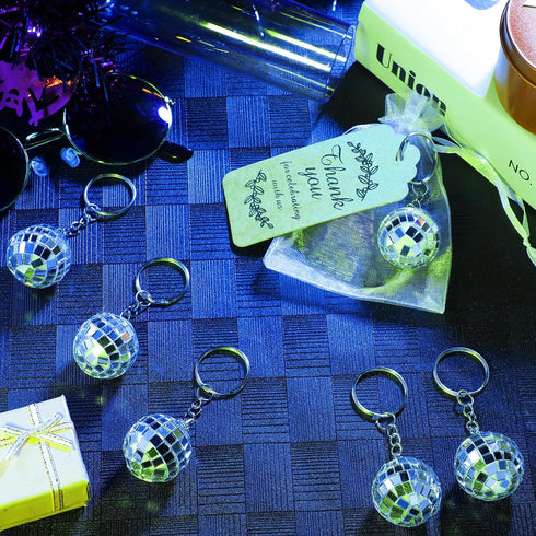 50 Pcs Mirror Disco Ball Keychain Mini 70s Disco Keychain Bulk Disco Party Favors Small Silver Disco Ball Decorations for 1970s Party Graduation S...