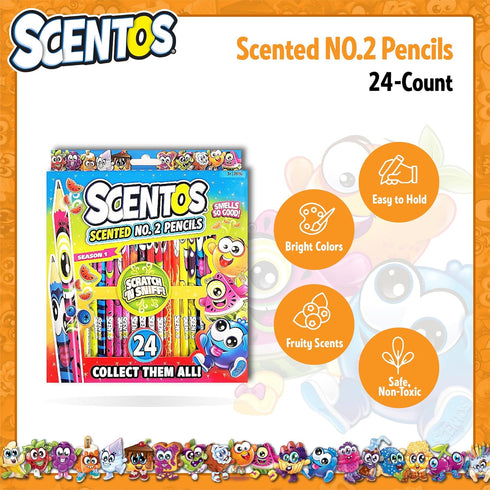 Scentos Scented Pencils for Kids - No. 2 Lead Pencils - Cute Pencils - For Ages 3 and Up - 24 Pack...