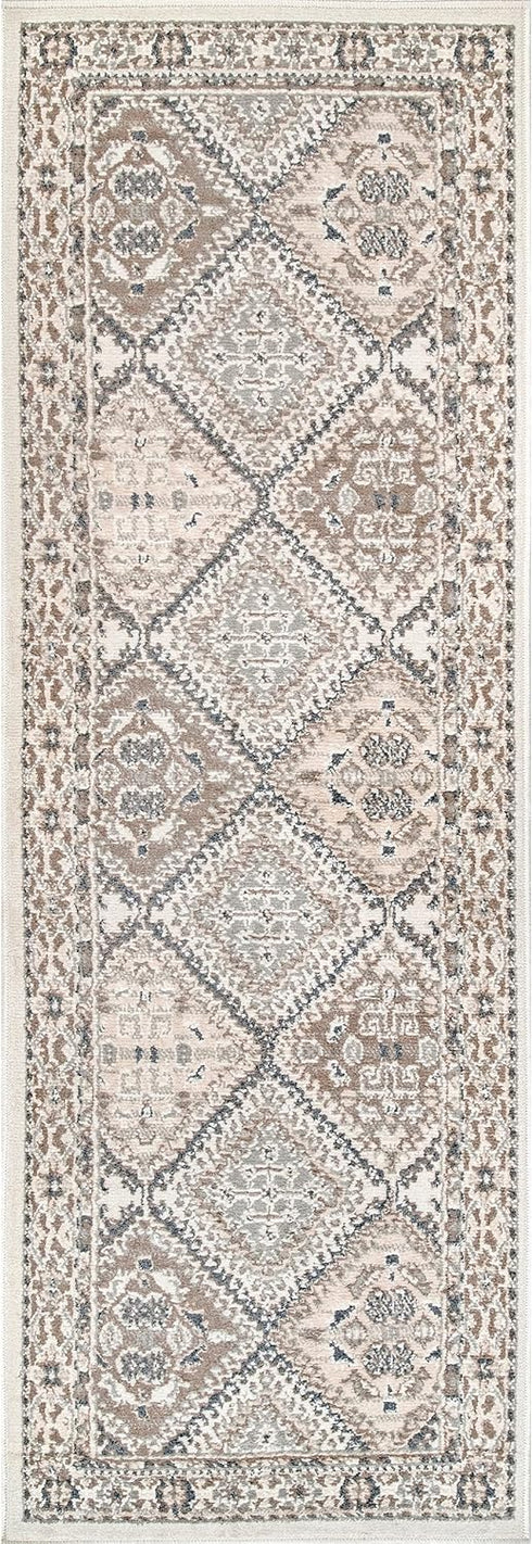 nuLOOM 2x8 Becca Traditional Tiled Area Rug, Beige, Faded Transitional Design, Stain Resistant, For Bedroom, Dining Room, Living Room, Hallway, Of...