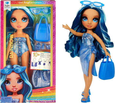 Rainbow High Swim & Style Skyler, Blue 11" Fashion Doll with Shimmery Wrap to Style 10+ Ways, Removable Swimsuit, Sandals, Fun Play Accessories, G...