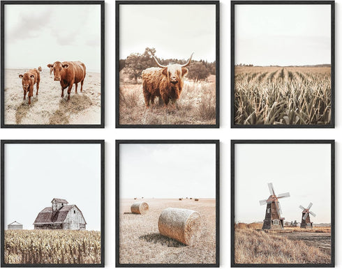 HAUS AND HUES Highland Cow Art and Farmhouse Wall Decor - Unframed Cow Painting and Prints, Farm Pictures...