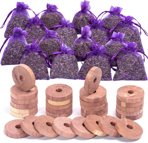 Pack of 30 Cedar Blocks and 16 Lavender Flower Sachets Craft Bag, Drawer Freshener, Linen, Shower Favor, Wedding and More, LV-E-LC-2...