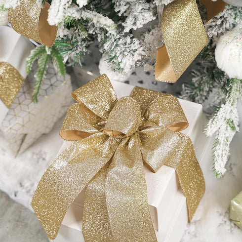MEEDEE Champagne Gold Ribbon Gold Wired Ribbon 2.5 Inch Metallic Ribbon by 25 Yards Gold Glitter Ribbon for Christmas Tree Champagne Christmas Rib...