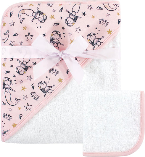 Hudson Baby Unisex Baby Cotton Hooded Towel and Washcloth, Mermaid, One Size...