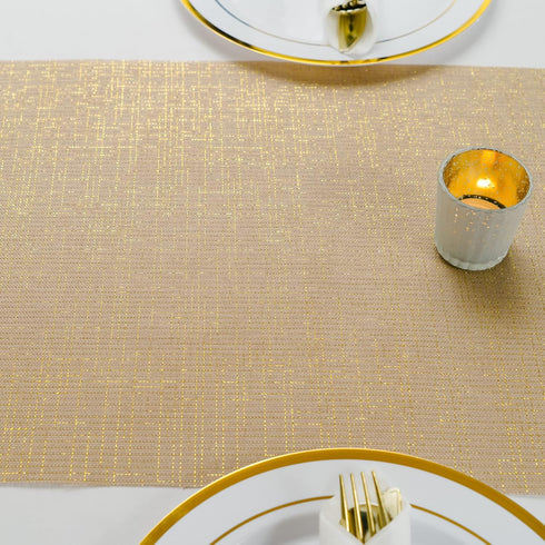 Sparkle Metallic Gold Stripes Faux Burlap No-Iron Table Runner 13.5" x 108" for Holidays, Wedding Decoration, Parties and Everyday Décor...