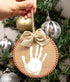 Pearhead Christmas Baby Handprint Wooden Ornament, Baby's First Christmas, Holiday Keepsake, Rustic Hanging Ornament with Burlap Bow, Includes Non...