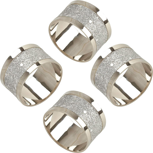 SARO LIFESTYLE 4-Piece Sparkling Design Napkin Ring Set, Silver...