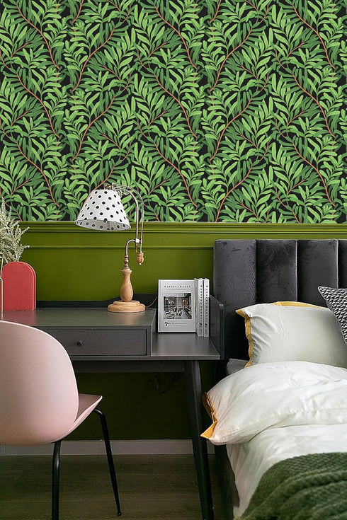 HAOKHOME 93382-1 Peel and Stick Wallpaper Forest Removable Stick on Contact Paper for Kitchen Morris Decor Black/Green/Brown 17.7in x 9.8ft...